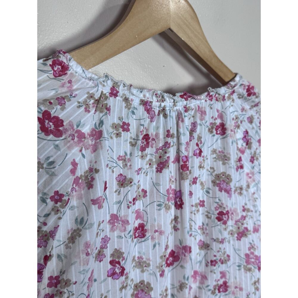 Talbots Womens Shirt XL Floral Cotton Coastal Beach Ruffle Pintuck Cottage - Picture 8 of 9